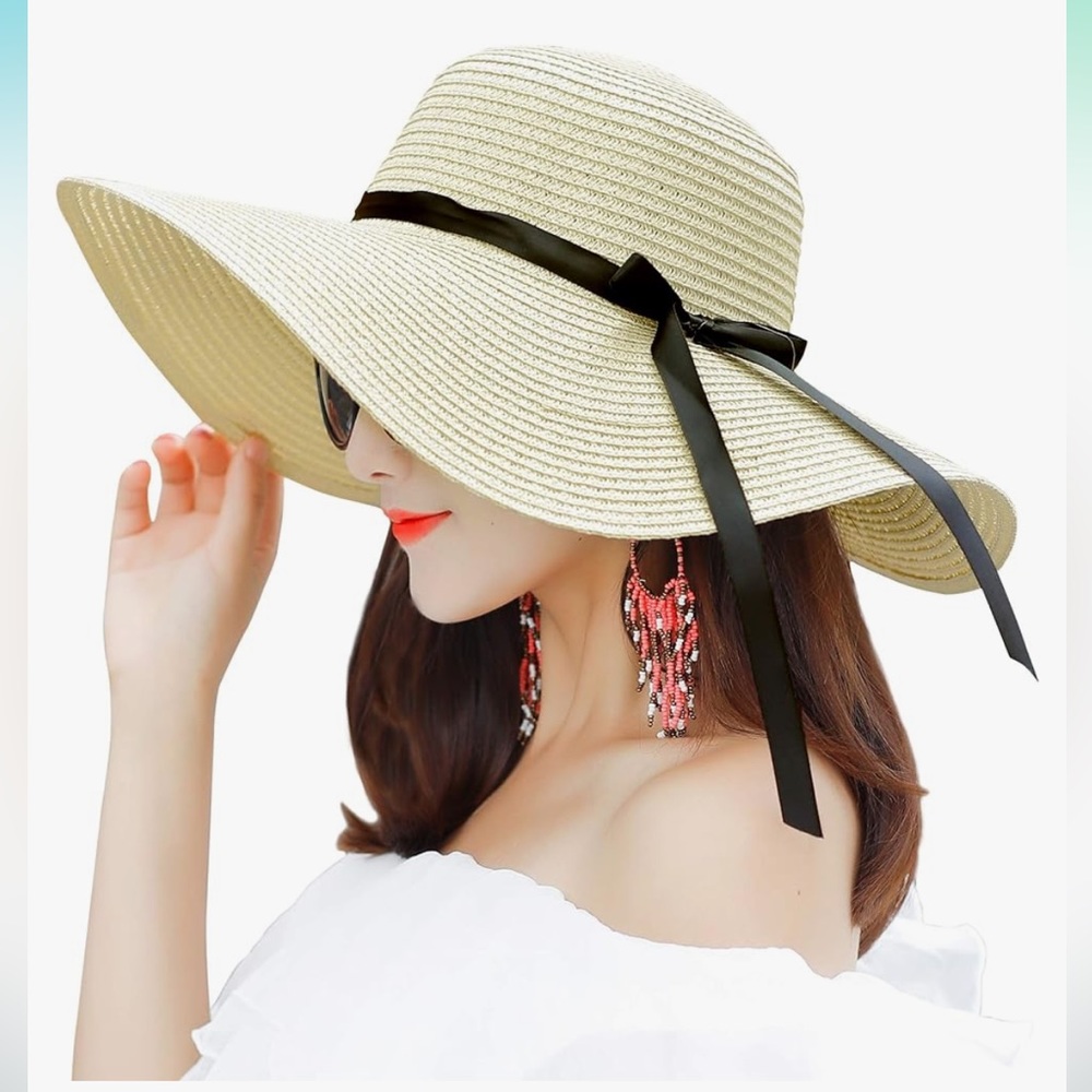 Packable Wide Brimmed Floppy Hat with Ribbon